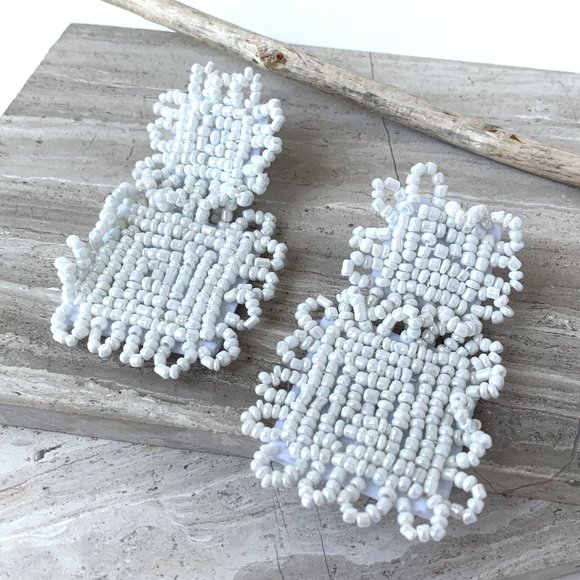 NEW~ Anthropologie White Bead Embellished square drop Earrings